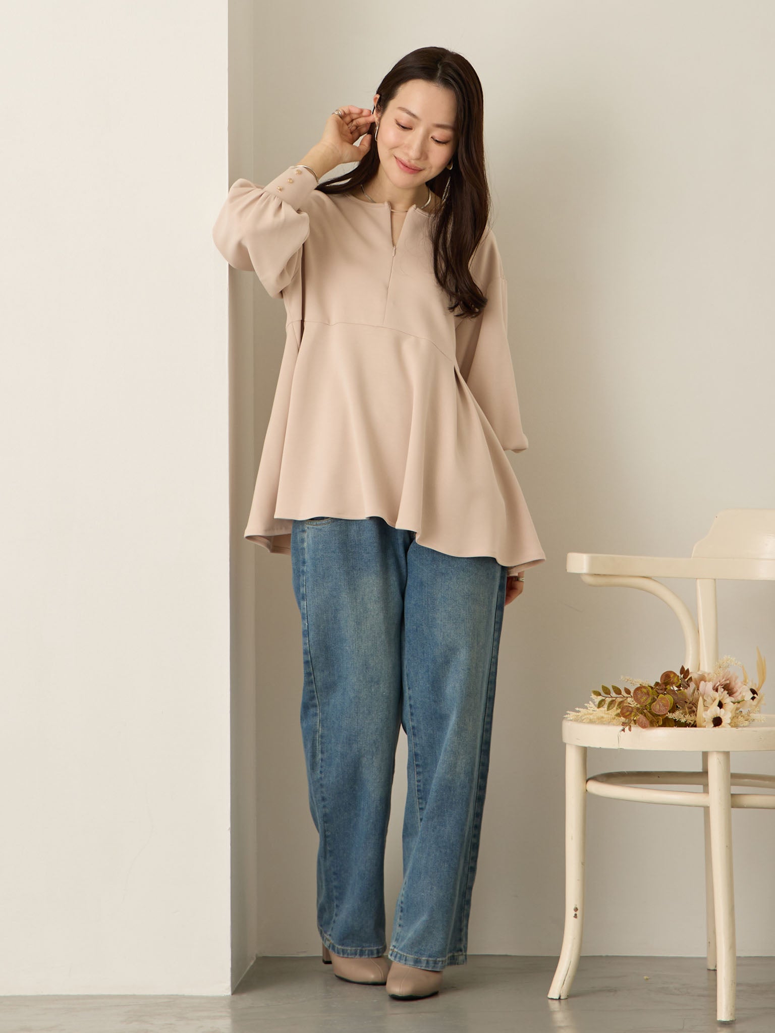 ペプラムトップス Pink beige – honono for mom&baby