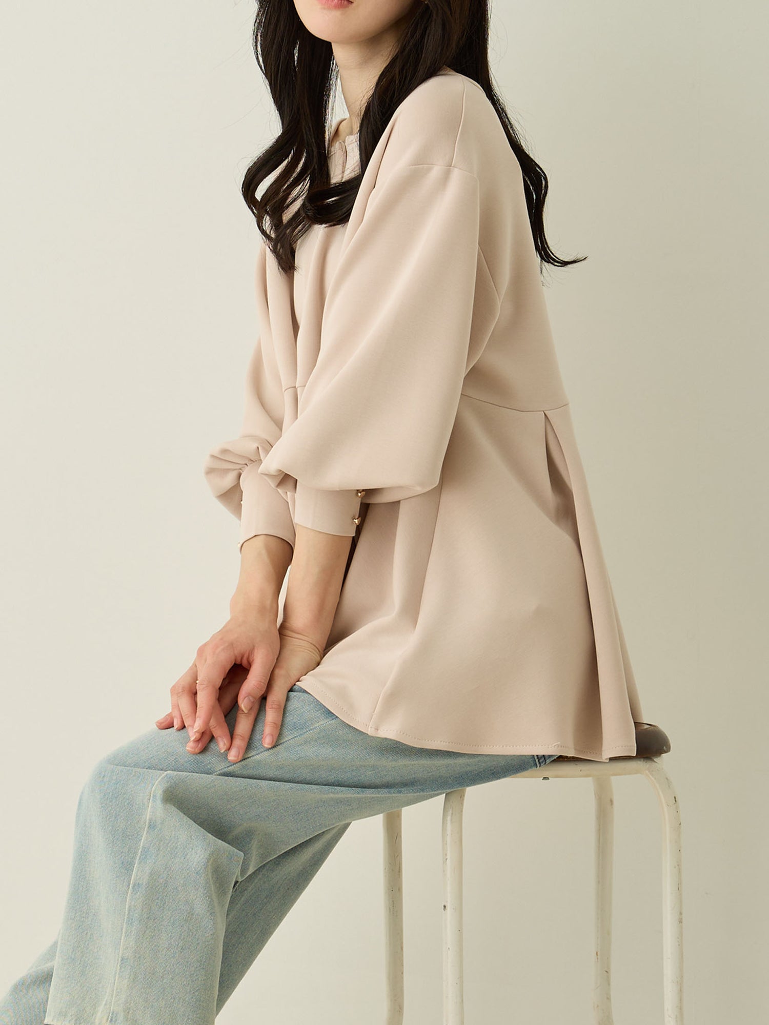 【マタニティ・授乳服】ペプラムトップス Pink beige