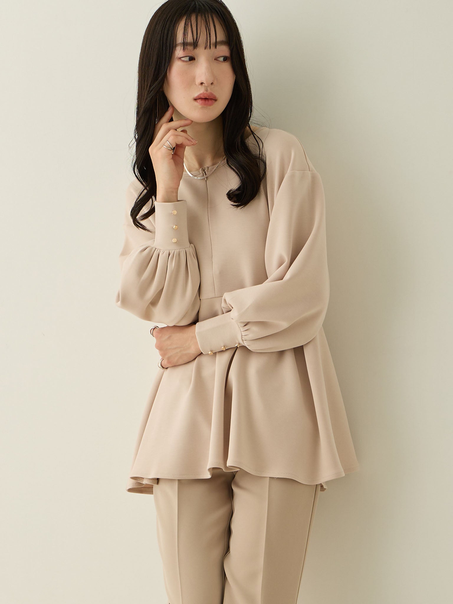ペプラムトップス Pink beige