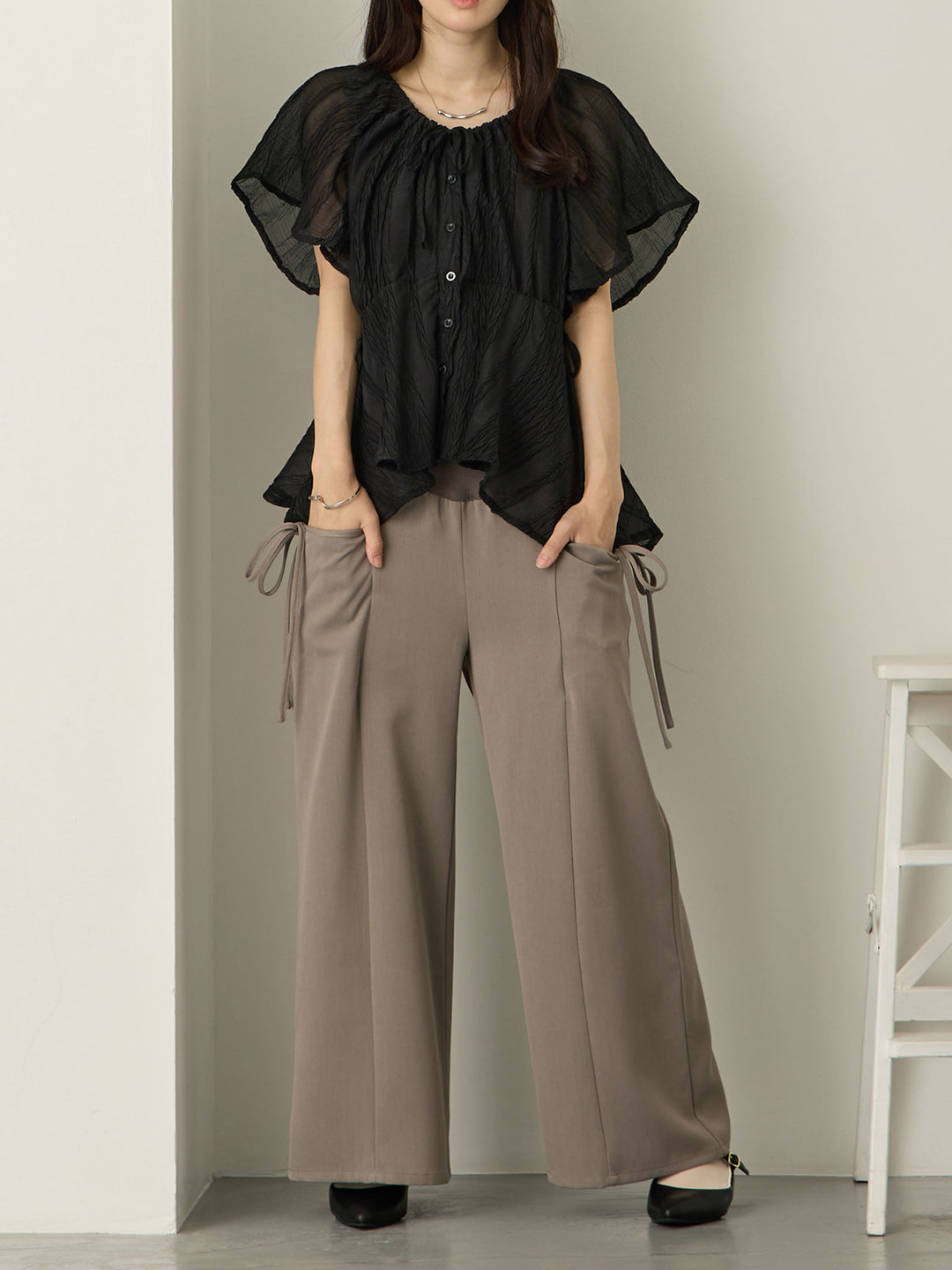 侧边蝴蝶结裤 灰色