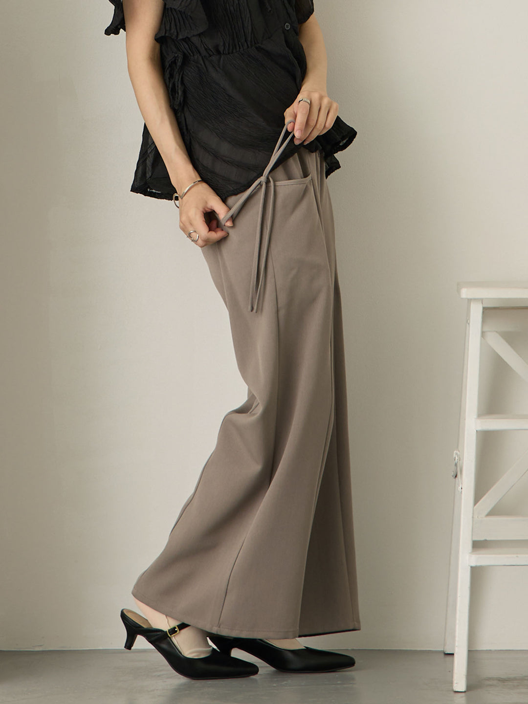 侧边蝴蝶结裤 灰色