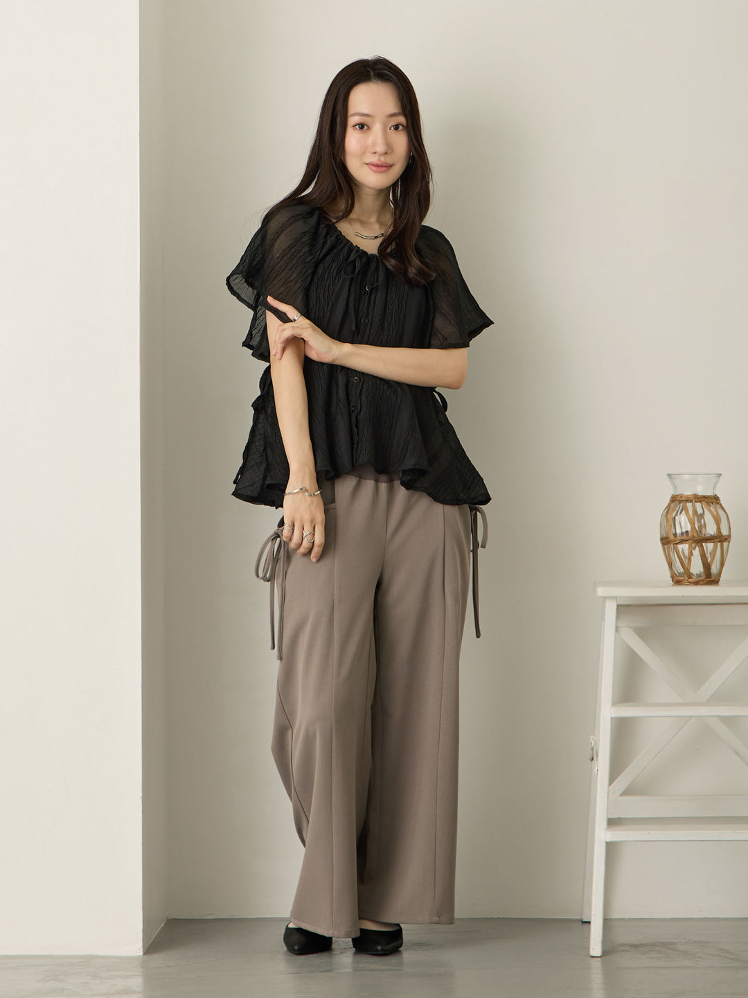 侧边蝴蝶结裤 灰色