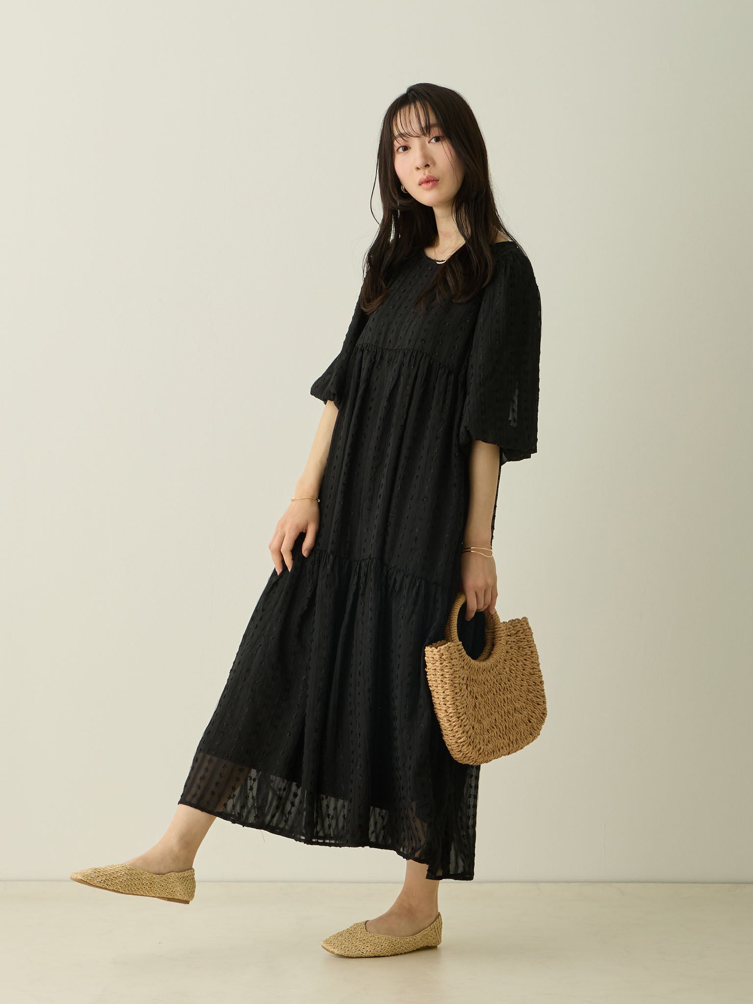 ボリューム袖Iラインワンピース Ecru – honono for mom&baby