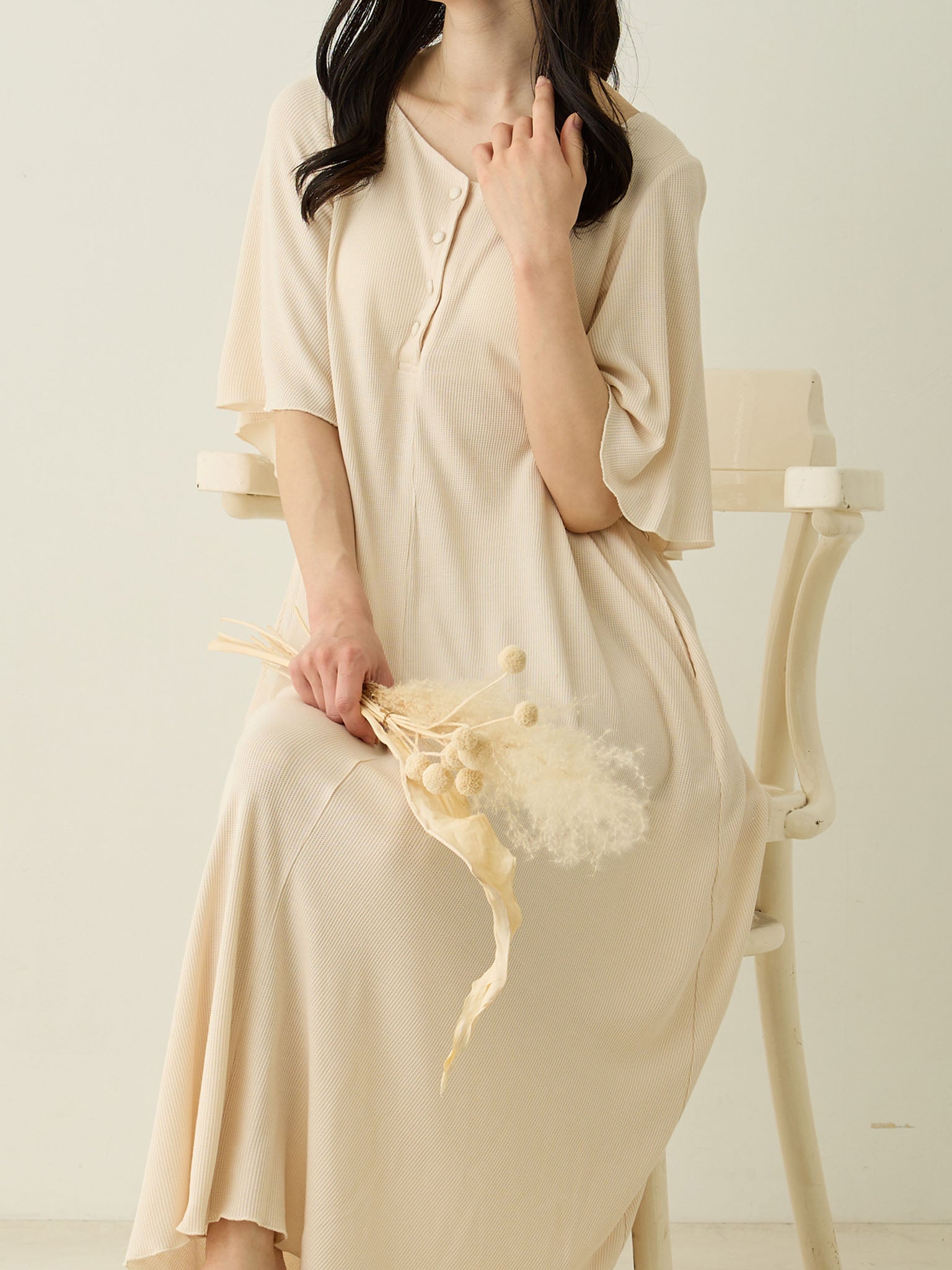 マタニティ・授乳服】リブメローハラマキパジャマセット Beige