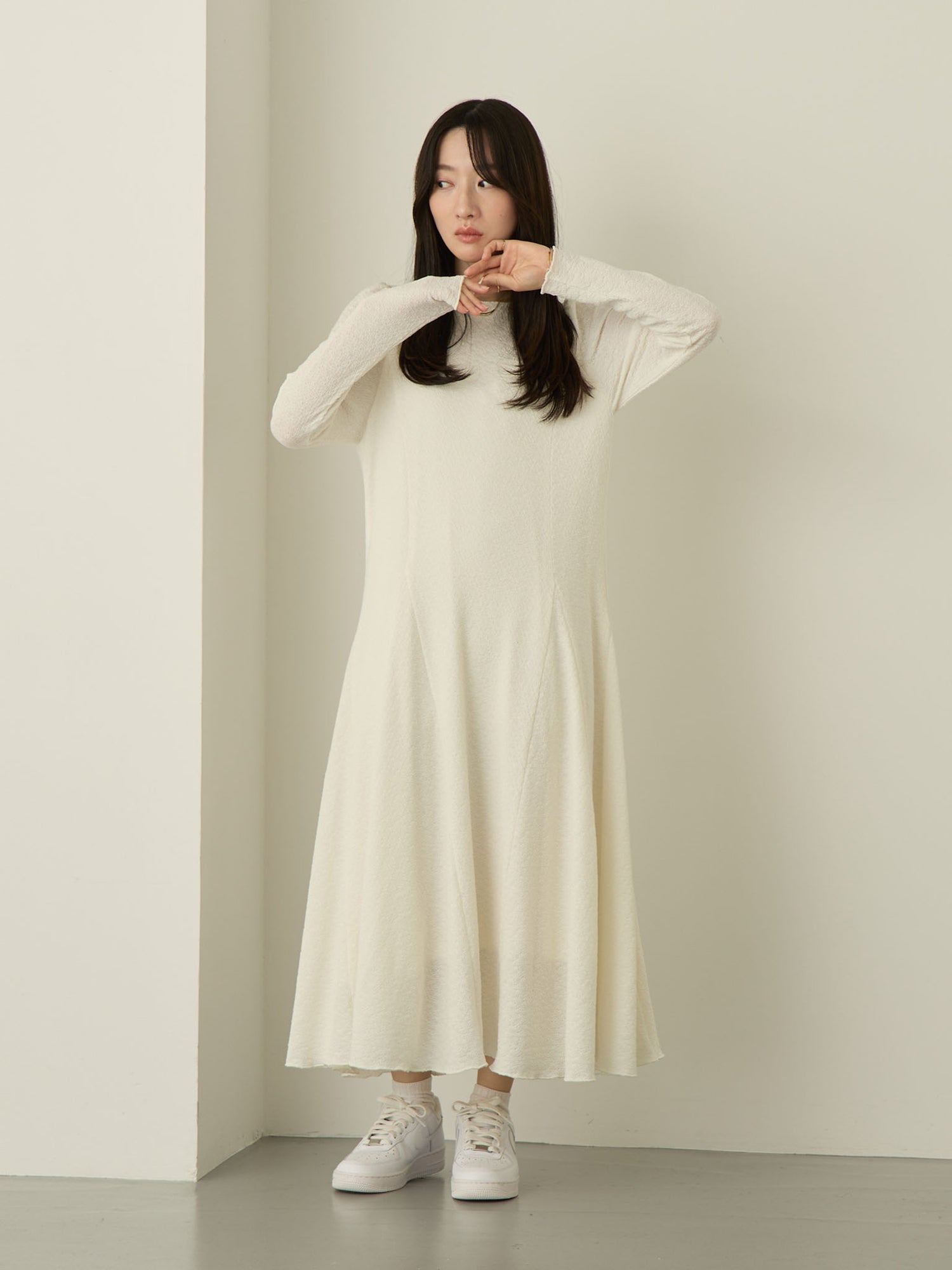 【マタニティ・授乳服】2wayギャザースリーブワンピース Ivory