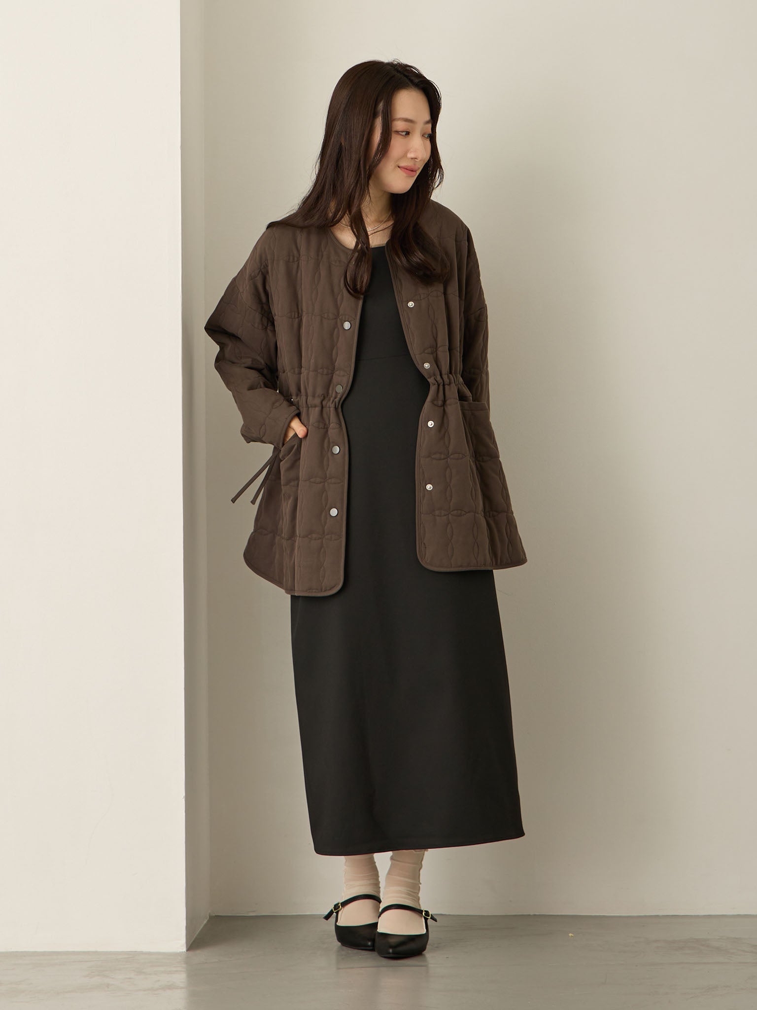 ダッカー付きオリジナルキルティングアウター Charcoal – honono for