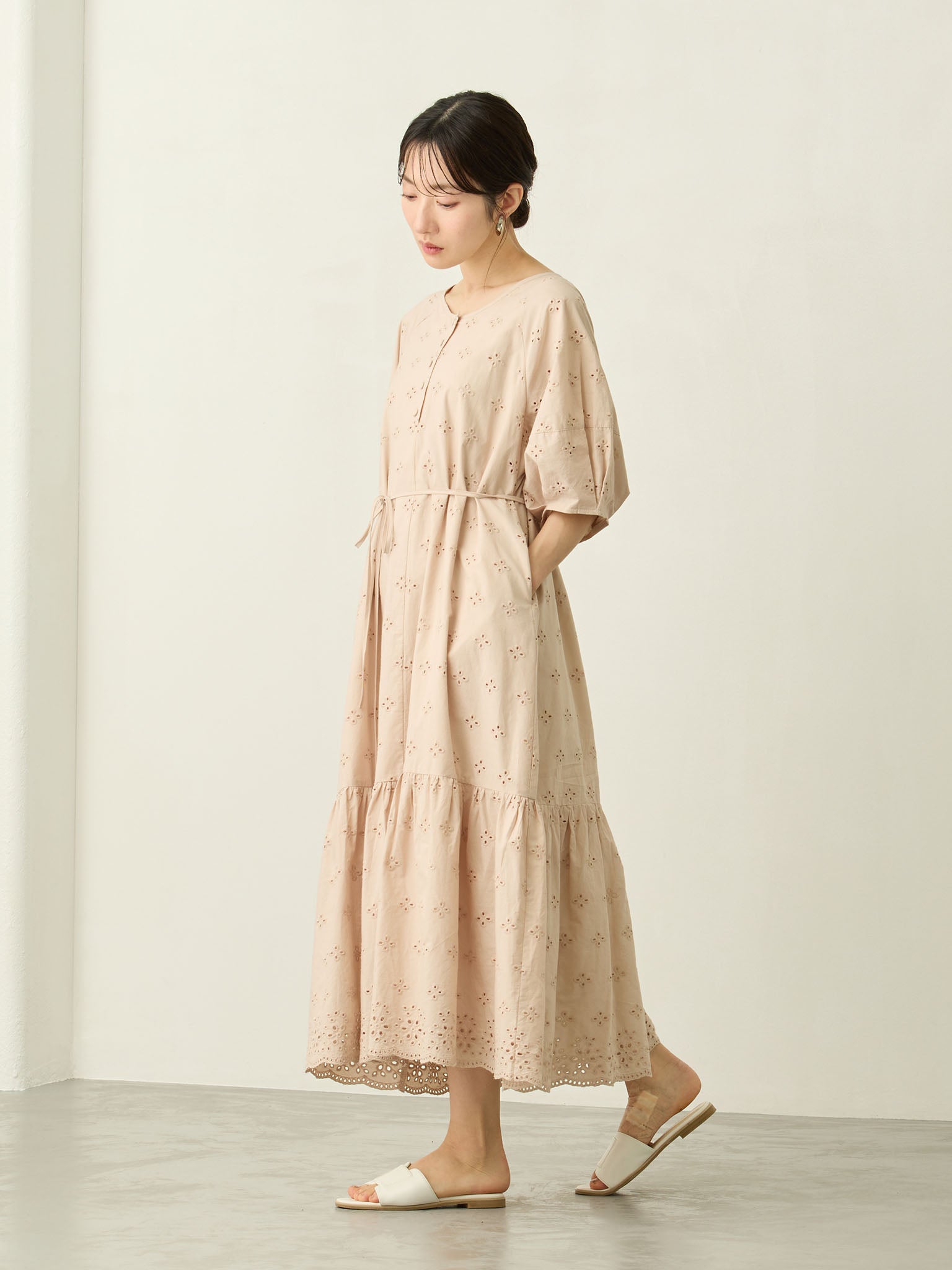 Cotton lace dress, Beige