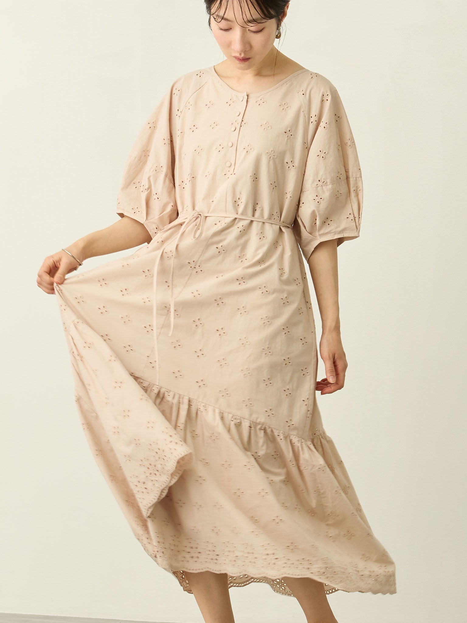 Cotton lace dress, Beige