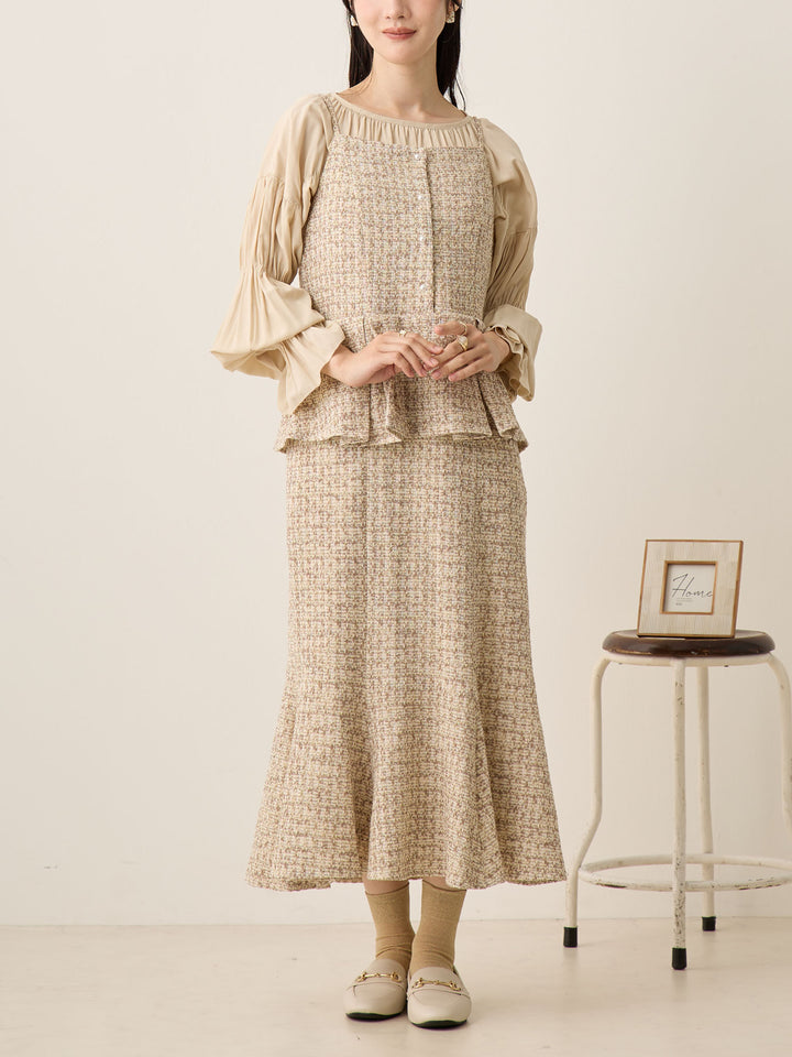 粗花呢吊带连衣裙，米色