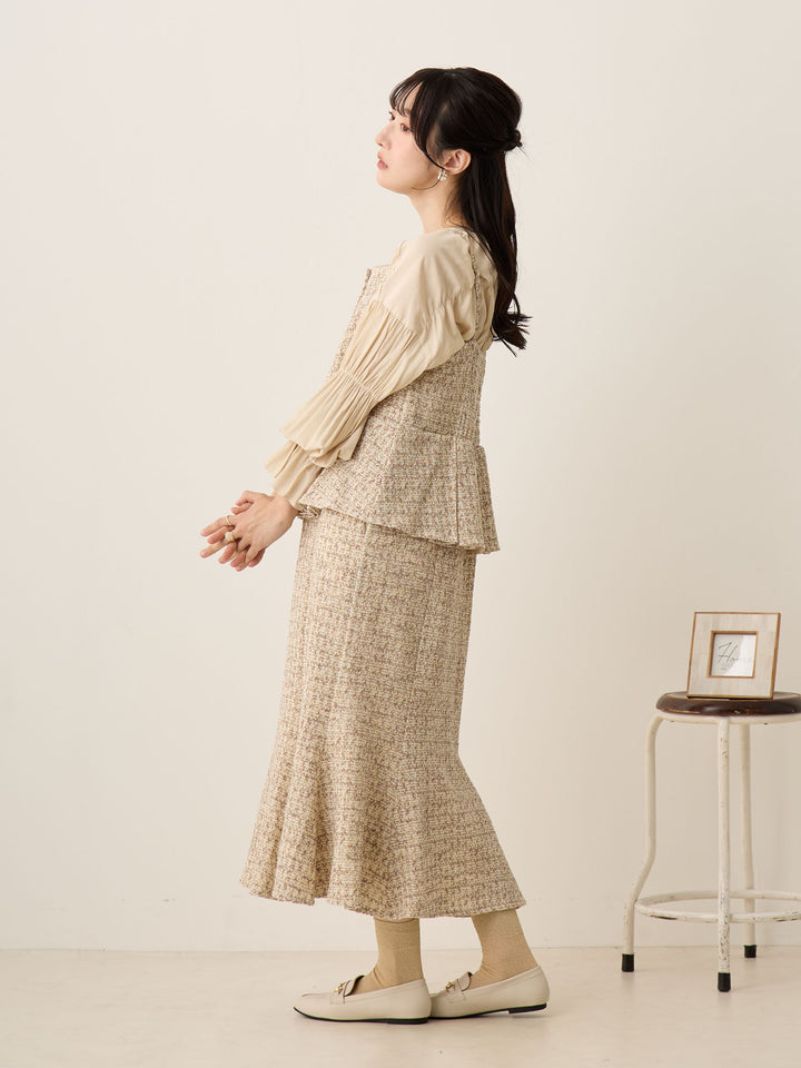 粗花呢吊带连衣裙，米色