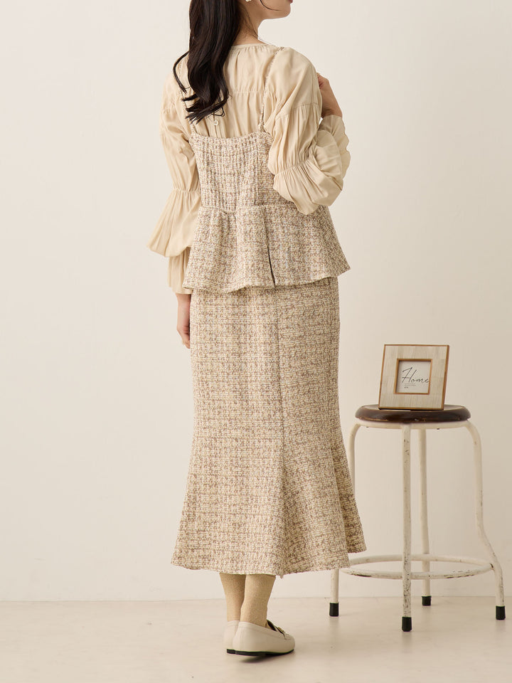 粗花呢吊带连衣裙，米色