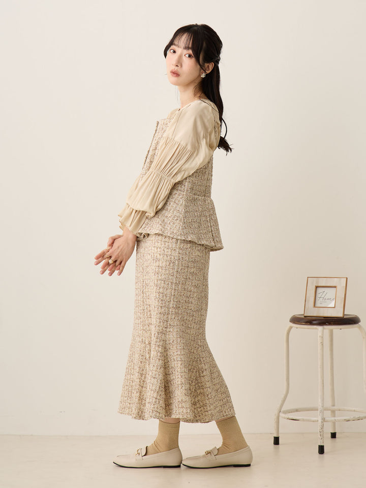 粗花呢吊带连衣裙，米色