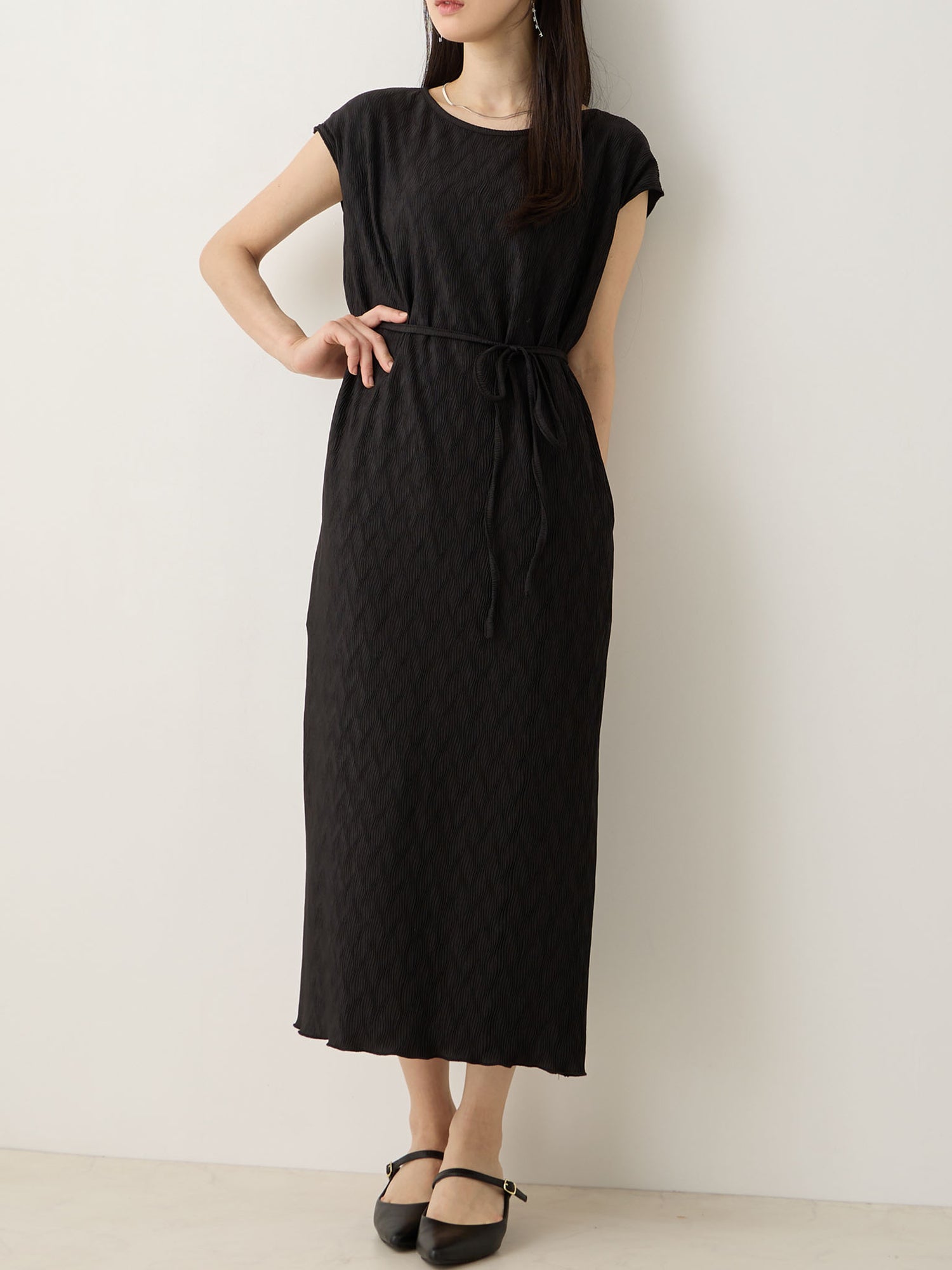 プリーツワンピース Black