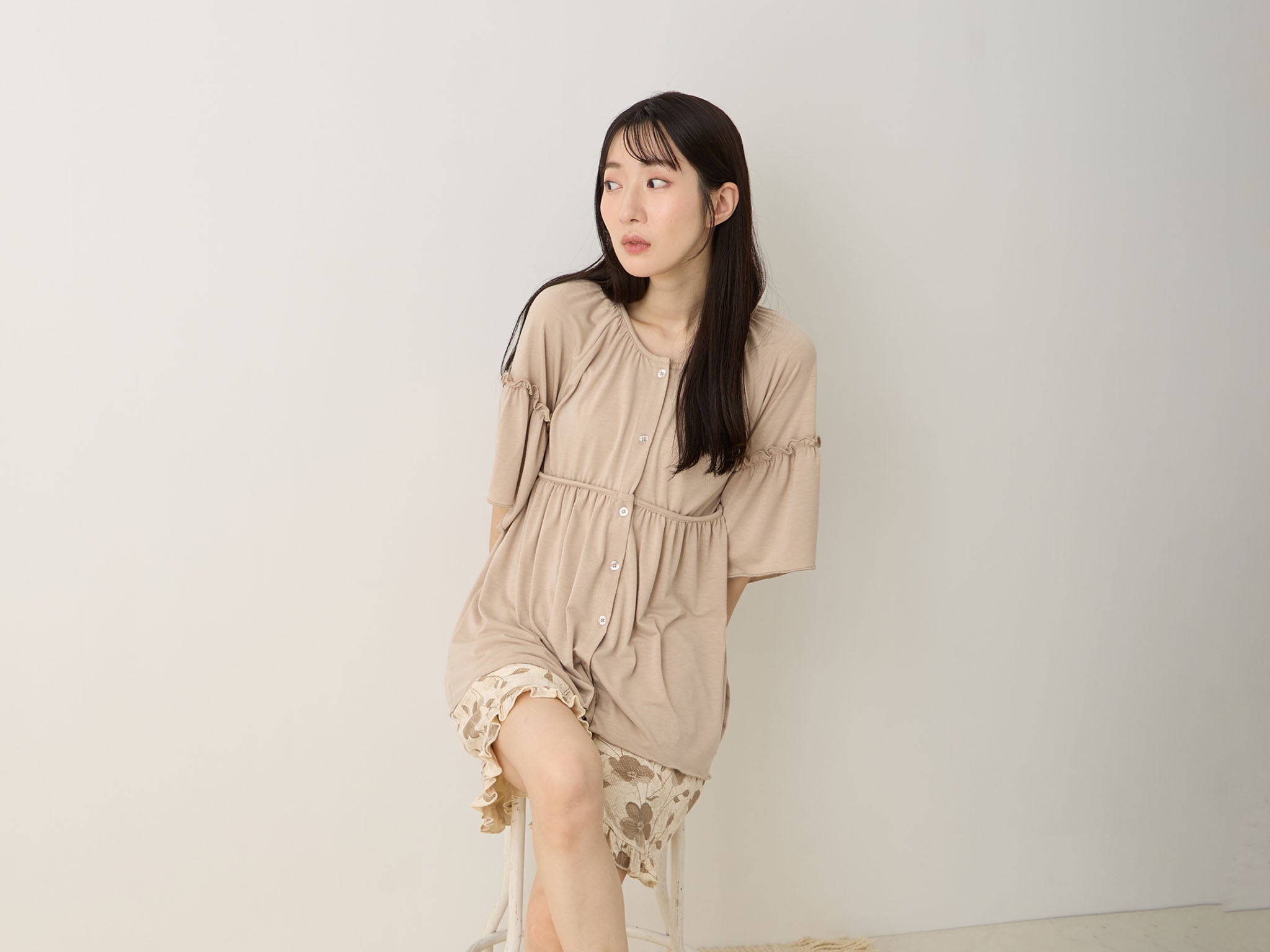 ボリューム袖Iラインワンピース Ecru – honono for mom&baby