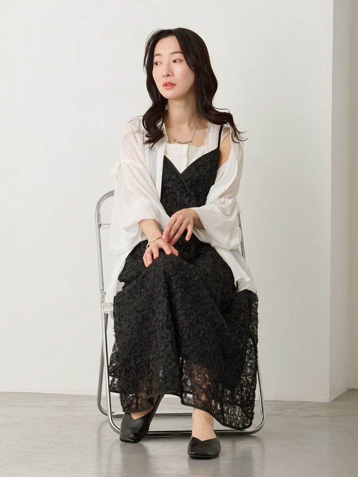 袖リボンシアーシャツ White