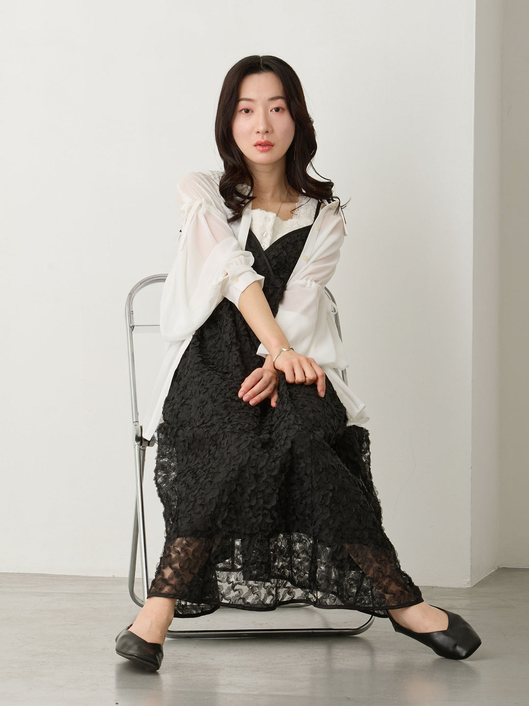 カシュクールレースキャミワンピース Black