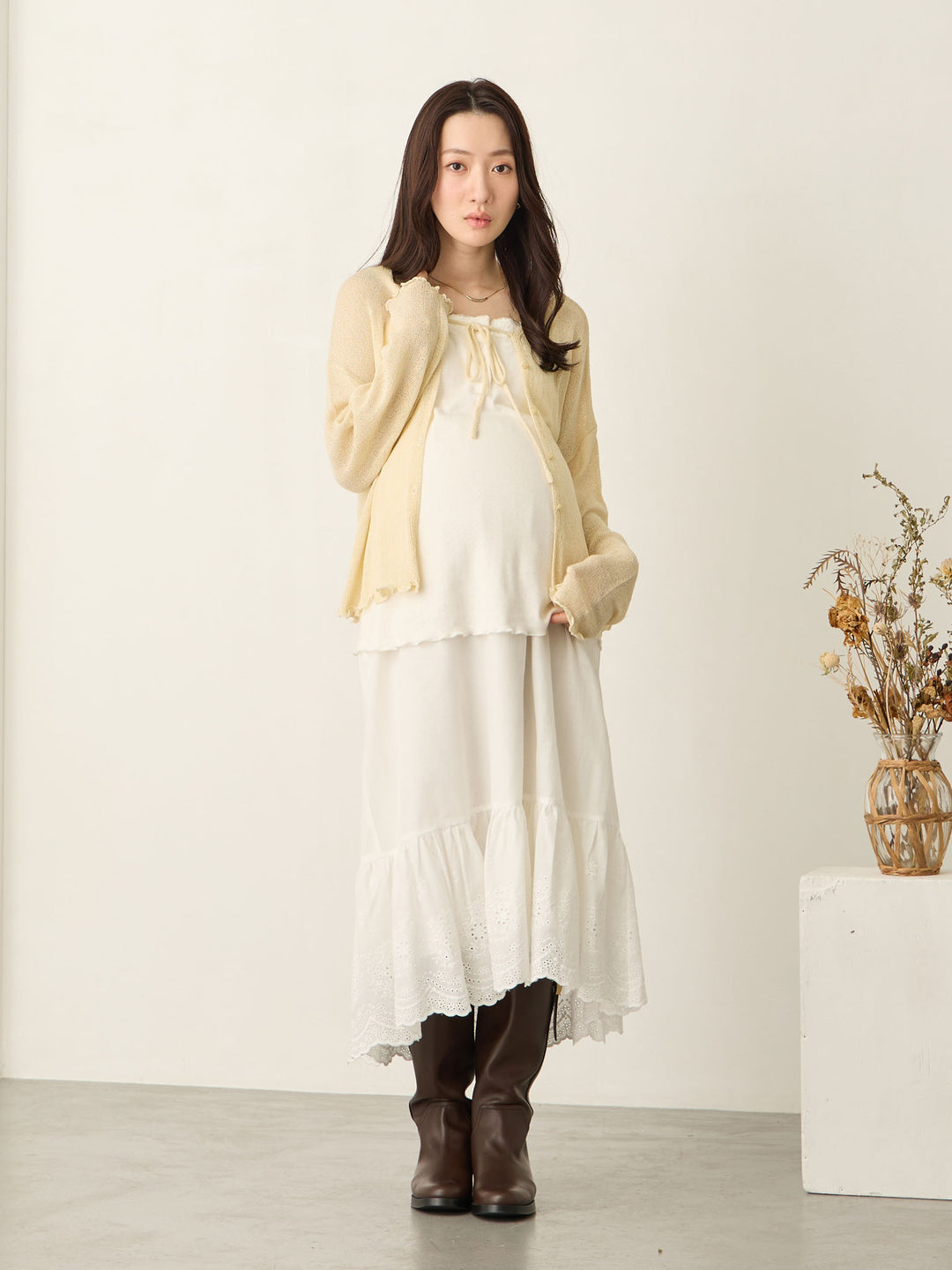 棉质蕾丝裙 白色