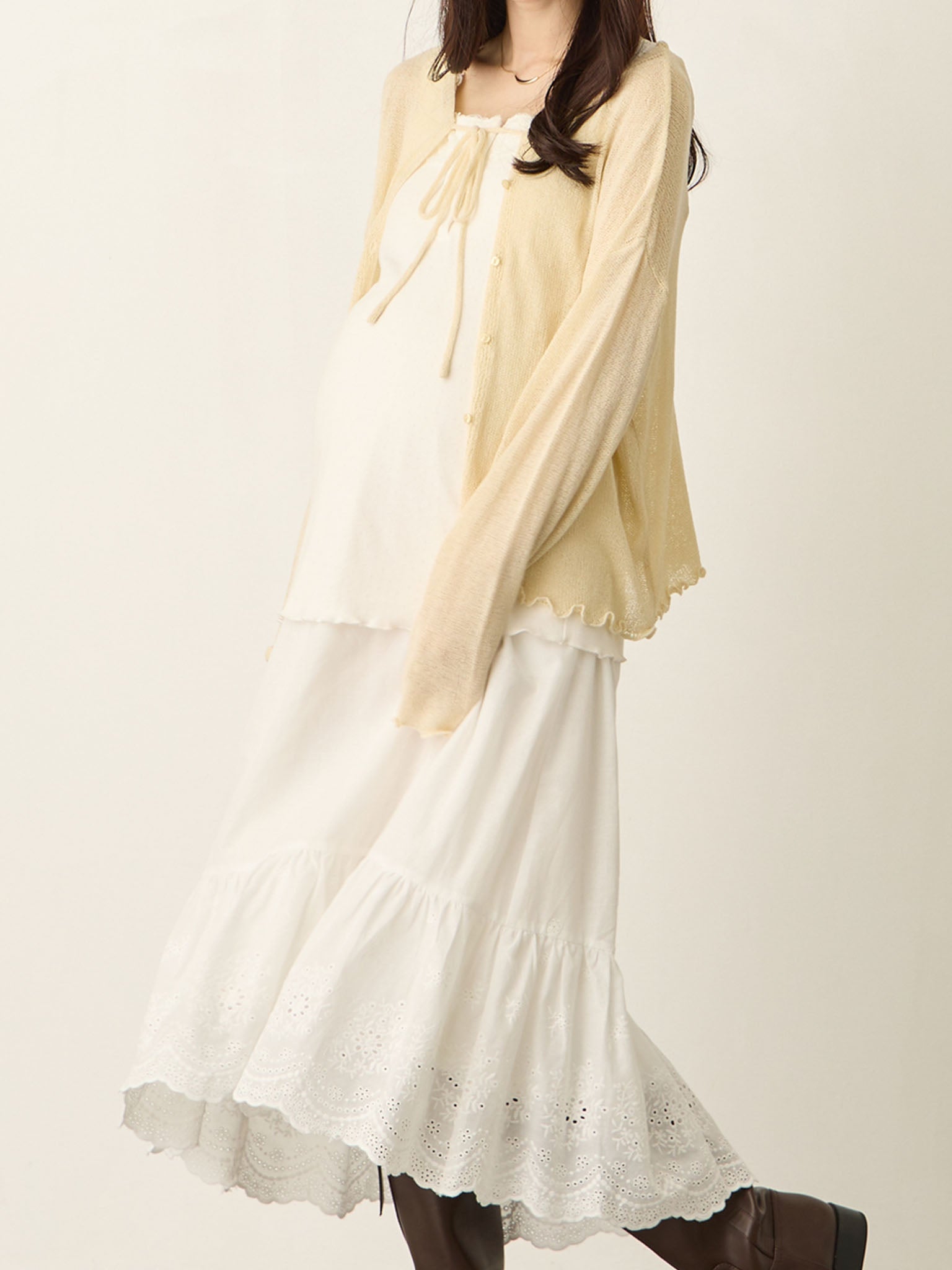 2024SS/MAX&Co/マックスアンドコー コットンレーススカート マックスアンドコーMAX&Co trends コットン裾フリルテーピング