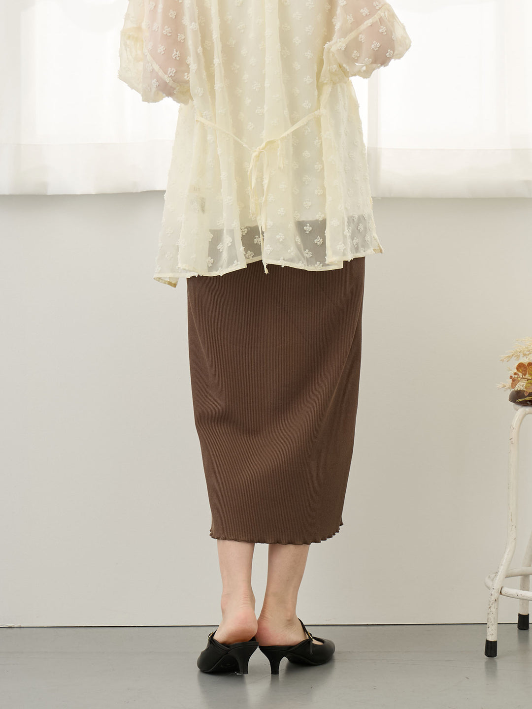 リブカットタイトスカート Brown