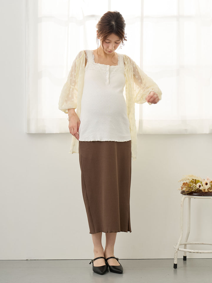 リブカットタイトスカート Brown