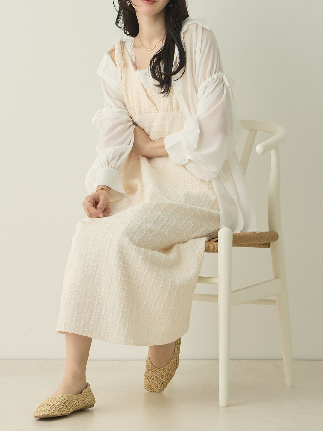 Shoulder Ribbon Cami Dress Ivory