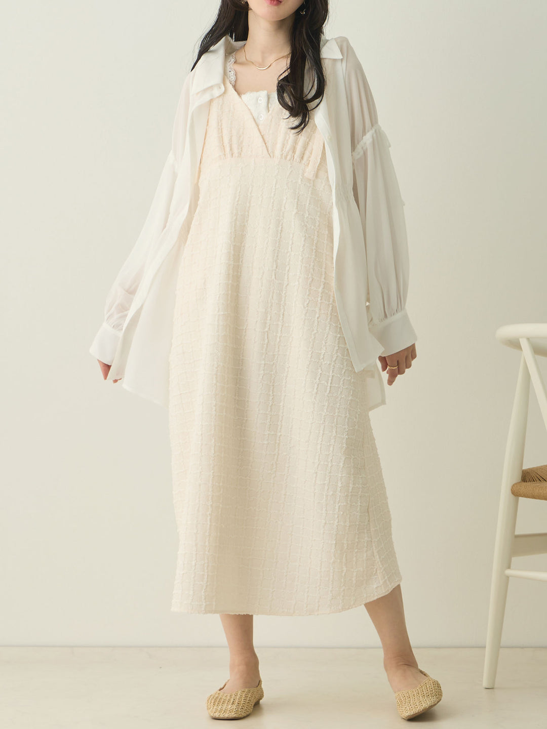 Shoulder Ribbon Cami Dress Ivory