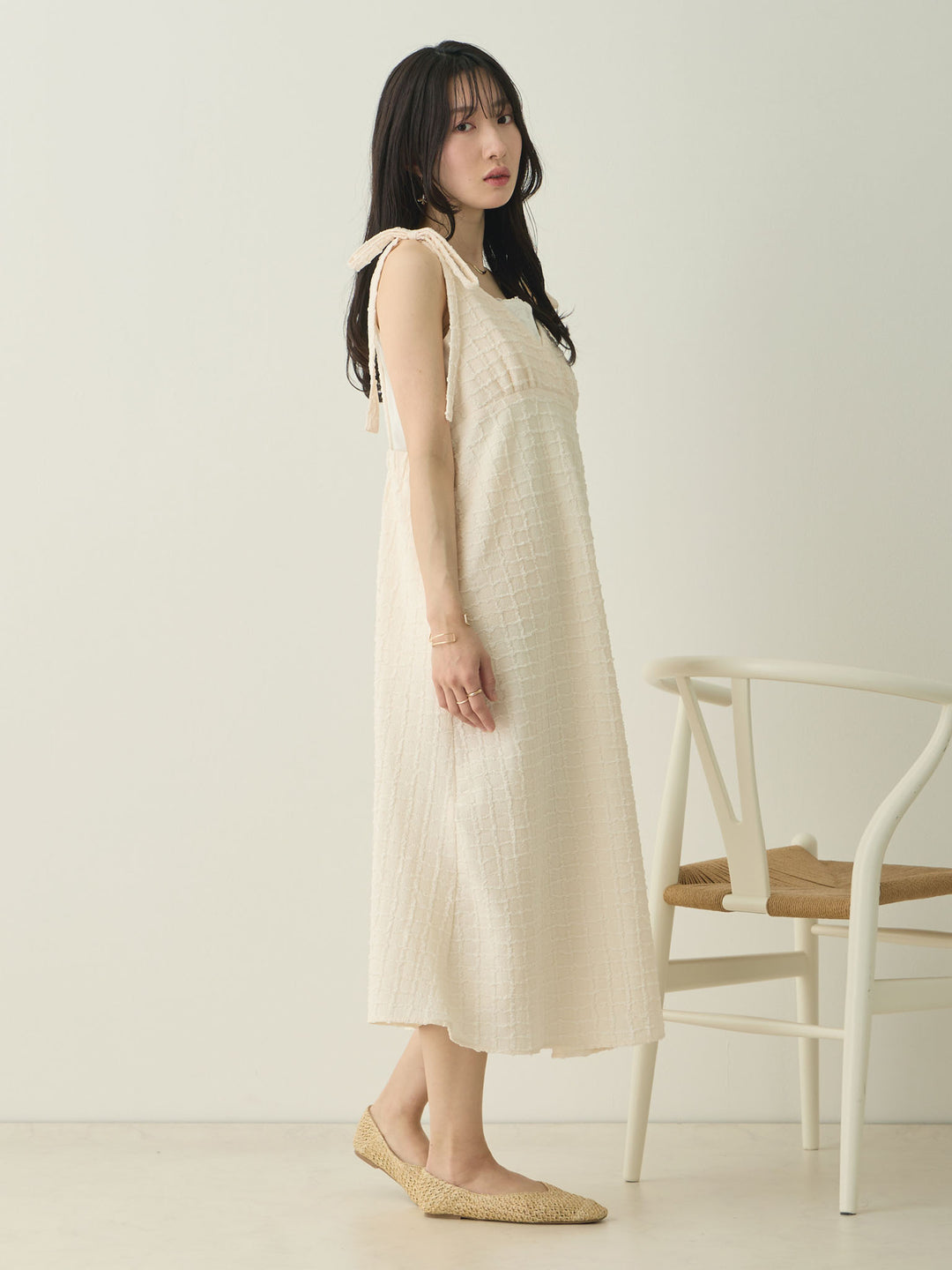 Shoulder Ribbon Cami Dress Ivory