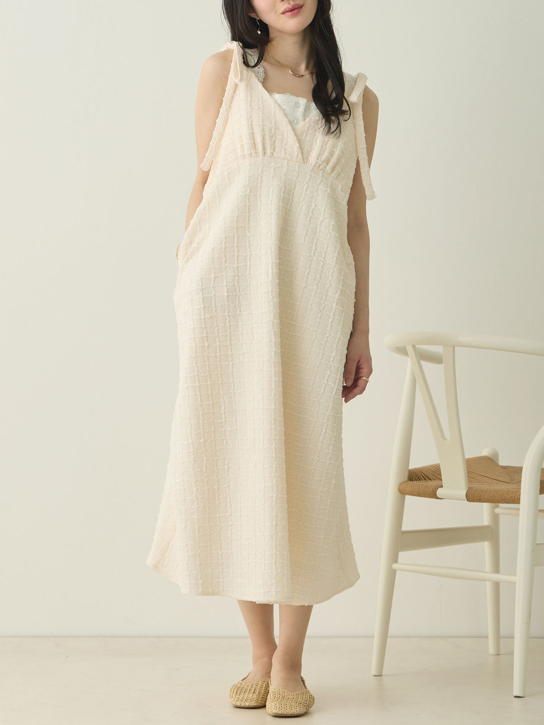 Shoulder Ribbon Cami Dress Ivory