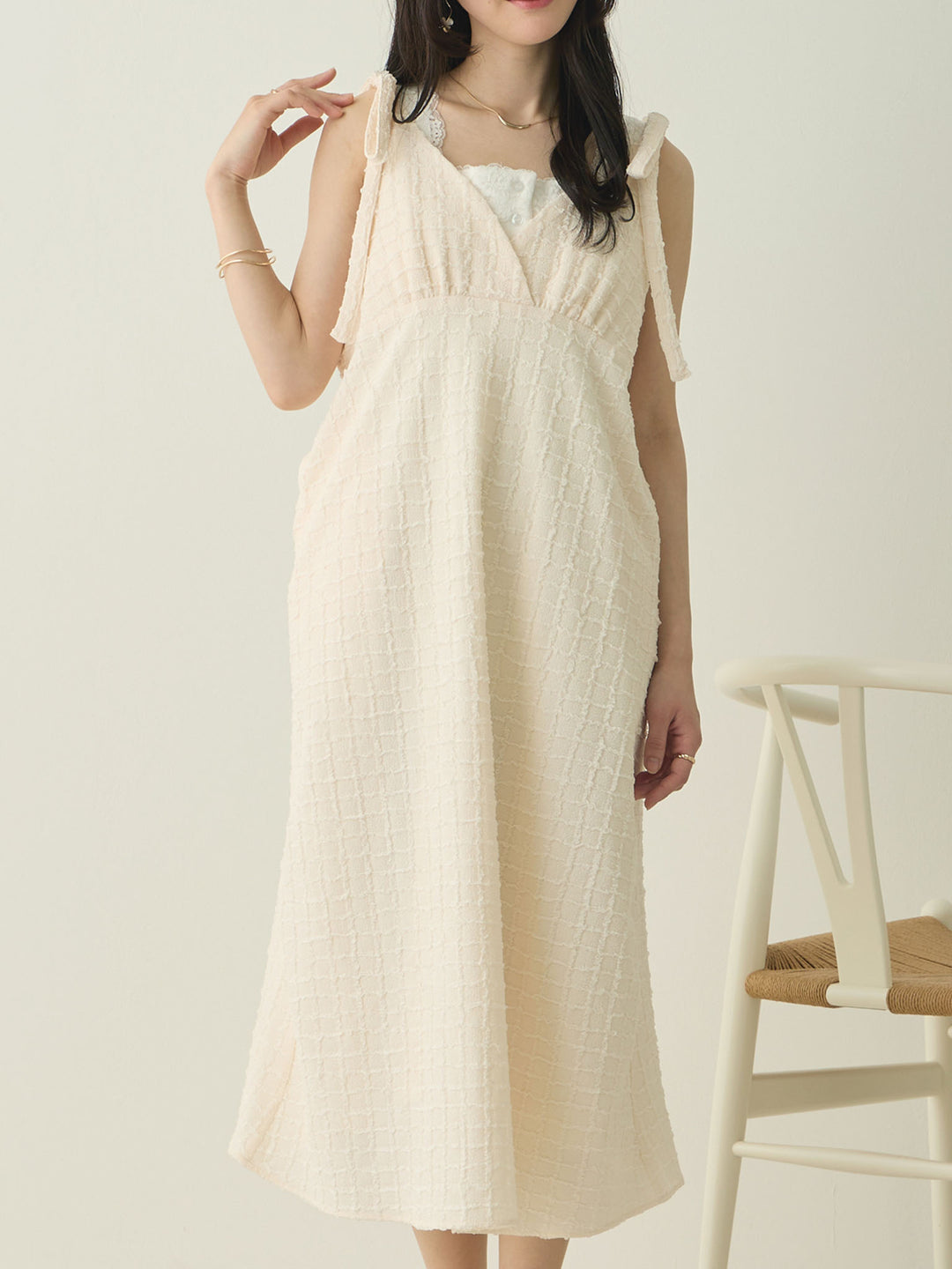 Shoulder Ribbon Cami Dress Ivory