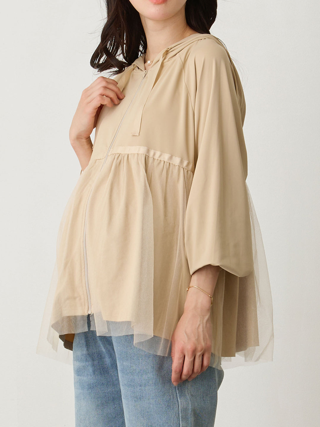 UVカットペプラムパーカー Beige