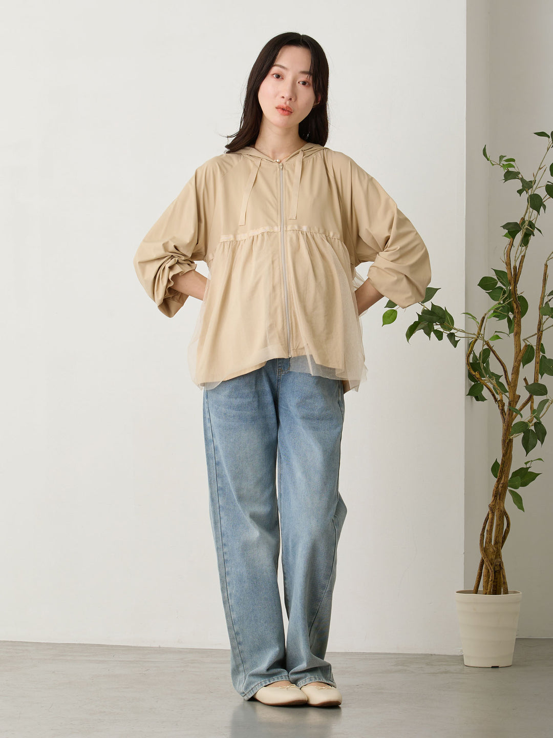 UVカットペプラムパーカー Beige