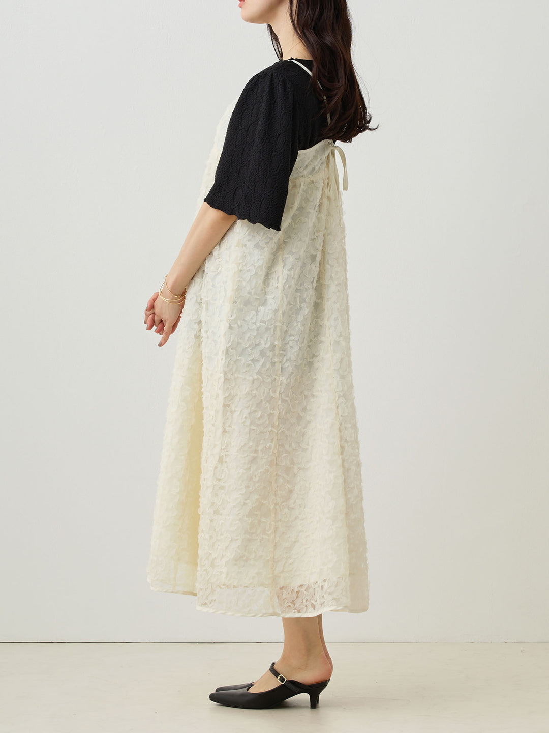 メローデザイン半袖トップス Black