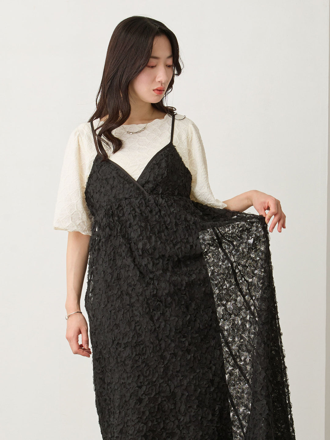 カシュクールレースキャミワンピース Black