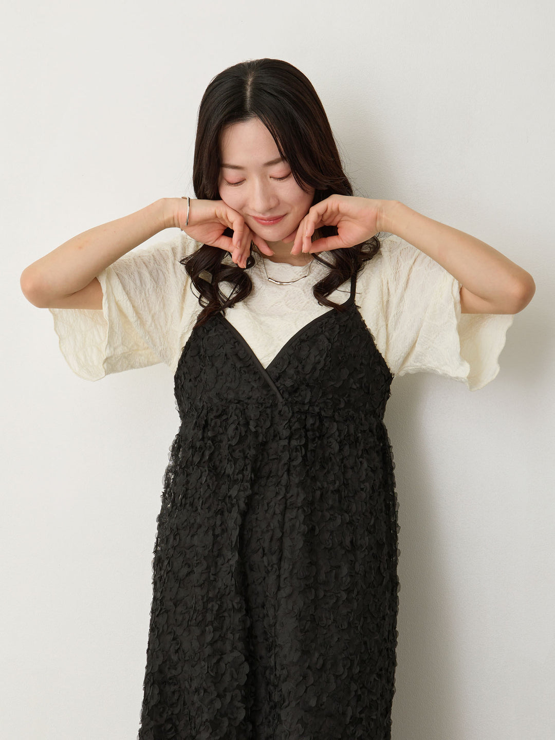 カシュクールレースキャミワンピース Black