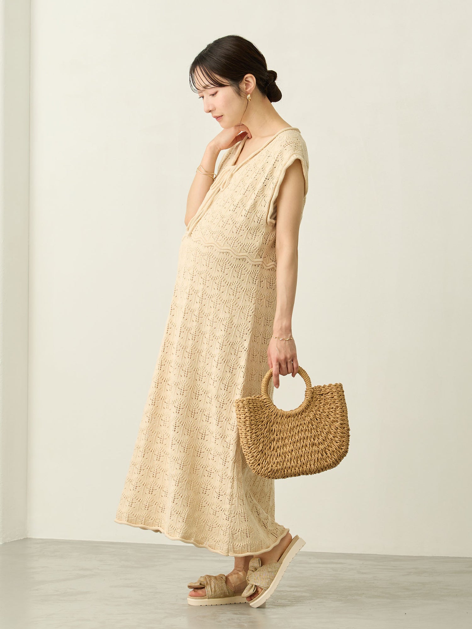 [Maternity/Nursing Wear] Crochet Dress, Beige