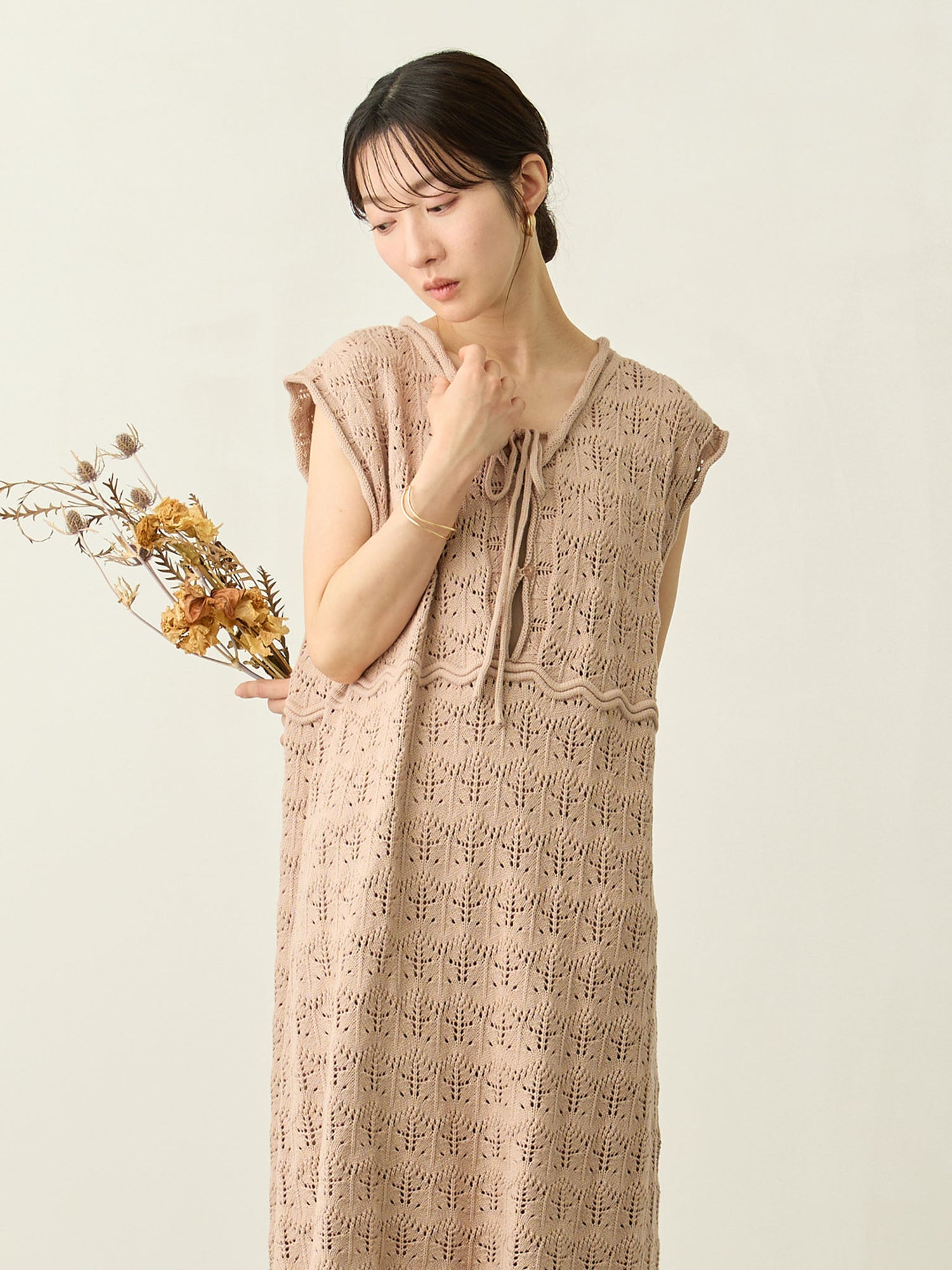 クロシェワンピース Pink beige