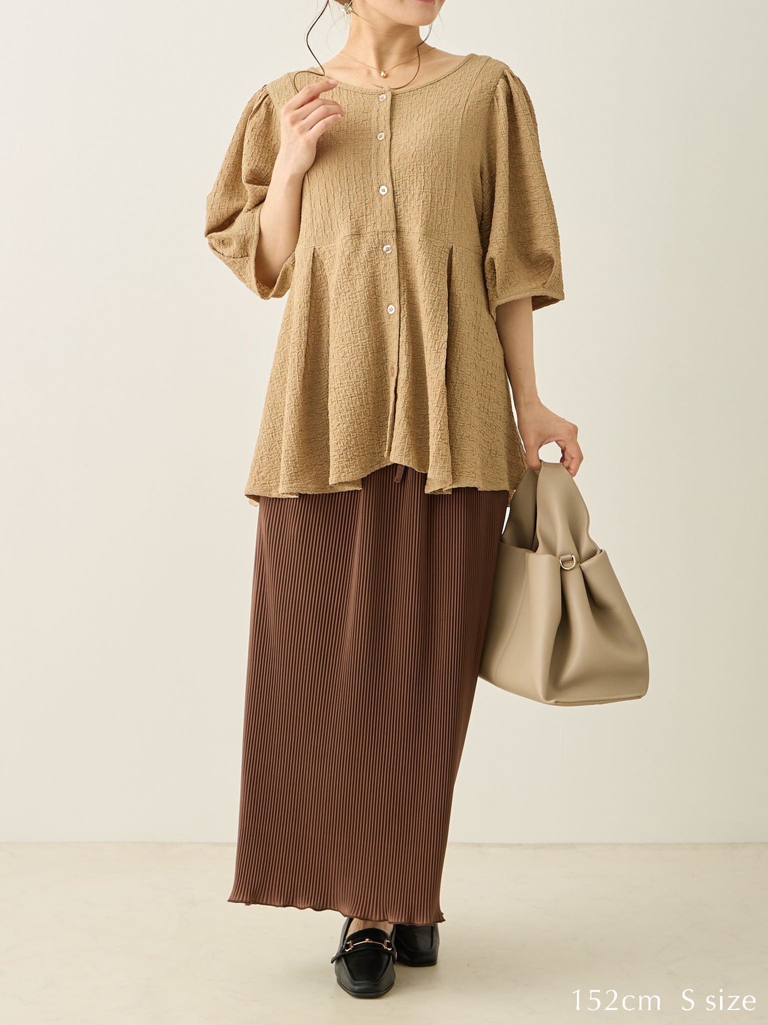 monoha シャーリングスカート　ロングスカート　ブラウンスカート monoha シャーリングスカート ロングスカート ブラウンスカート