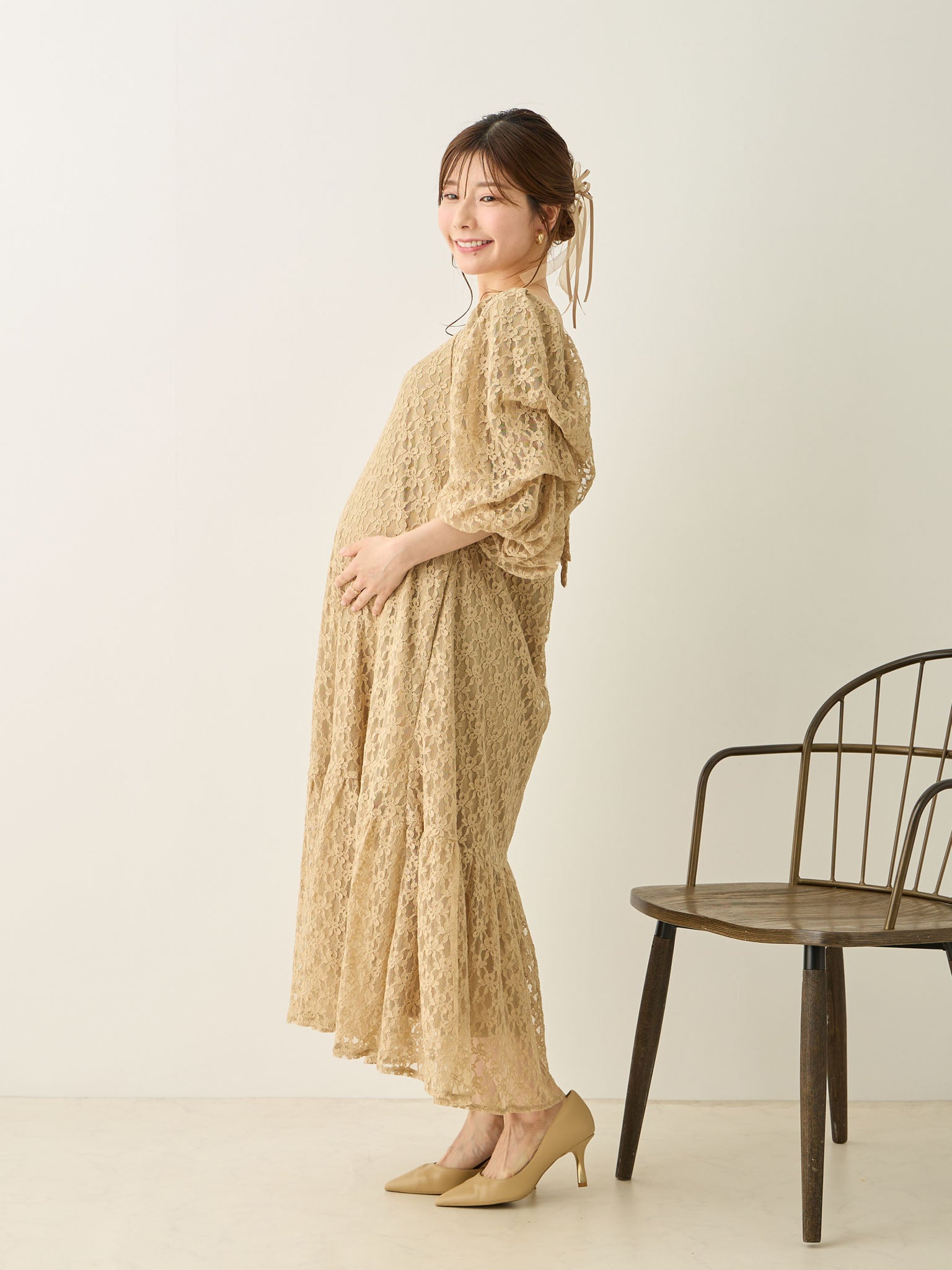 バルーン袖レースドレス Beige – honono for mom&baby