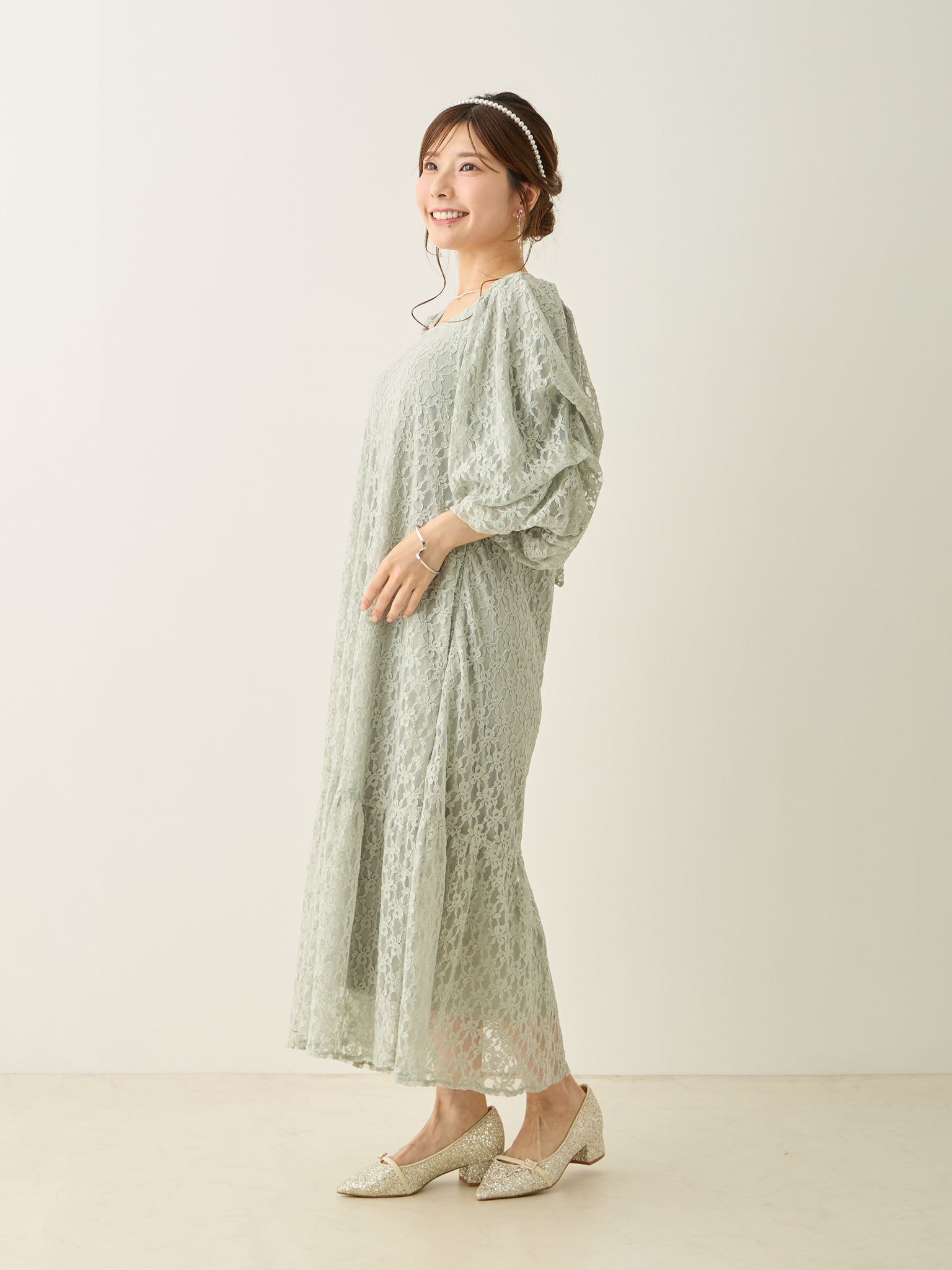 honono マタニティ オケージョン　バルーン袖レースドレス Mint バルーン袖レースドレス Mint – honono for mom&baby