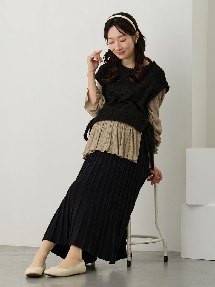 ニットベストドッキングトップス Black