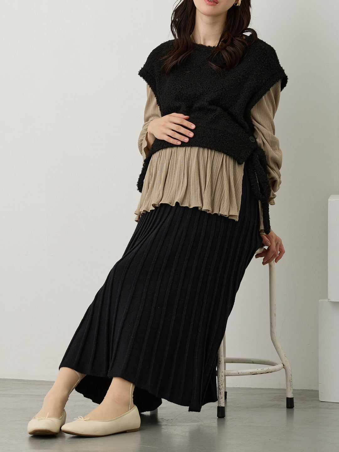 ニットプリーツスカート Black