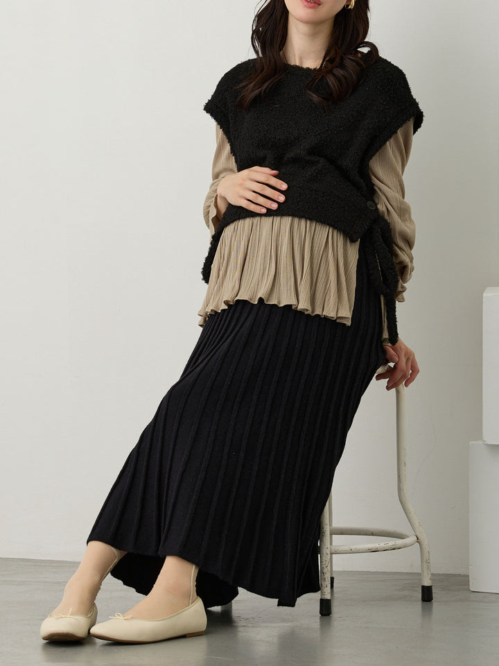 ニットプリーツスカート Black