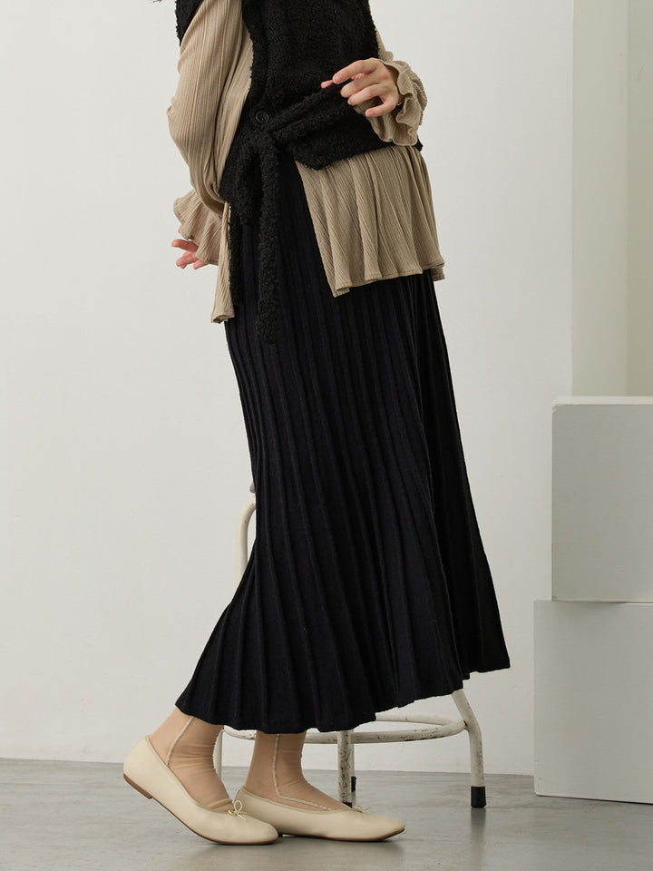 ニットプリーツスカート Black