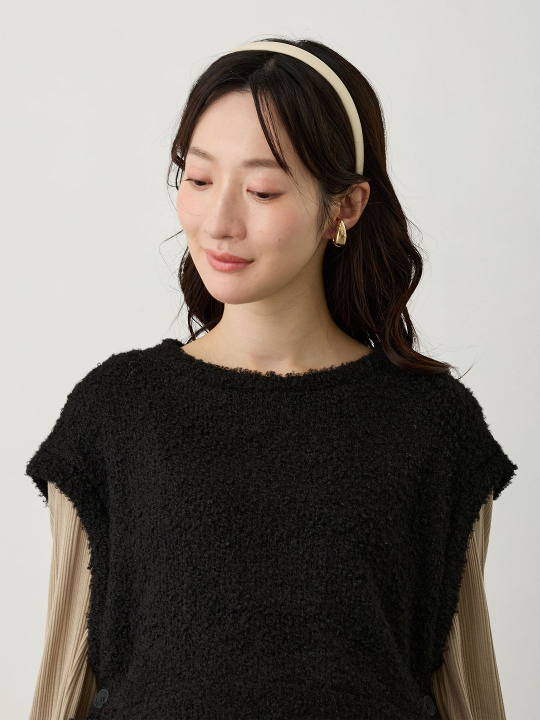 ニットベストドッキングトップス Black