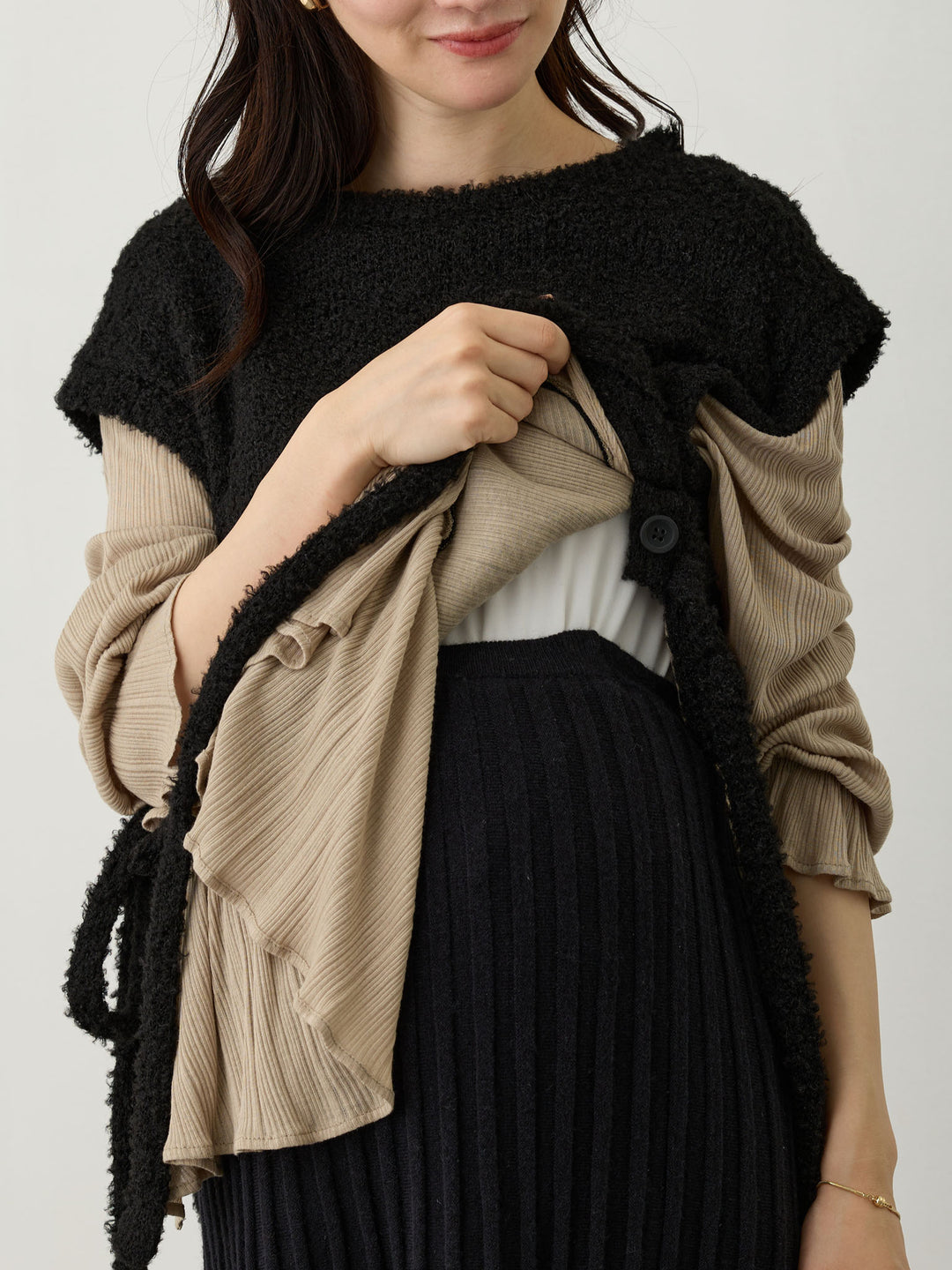 ニットベストドッキングトップス Black