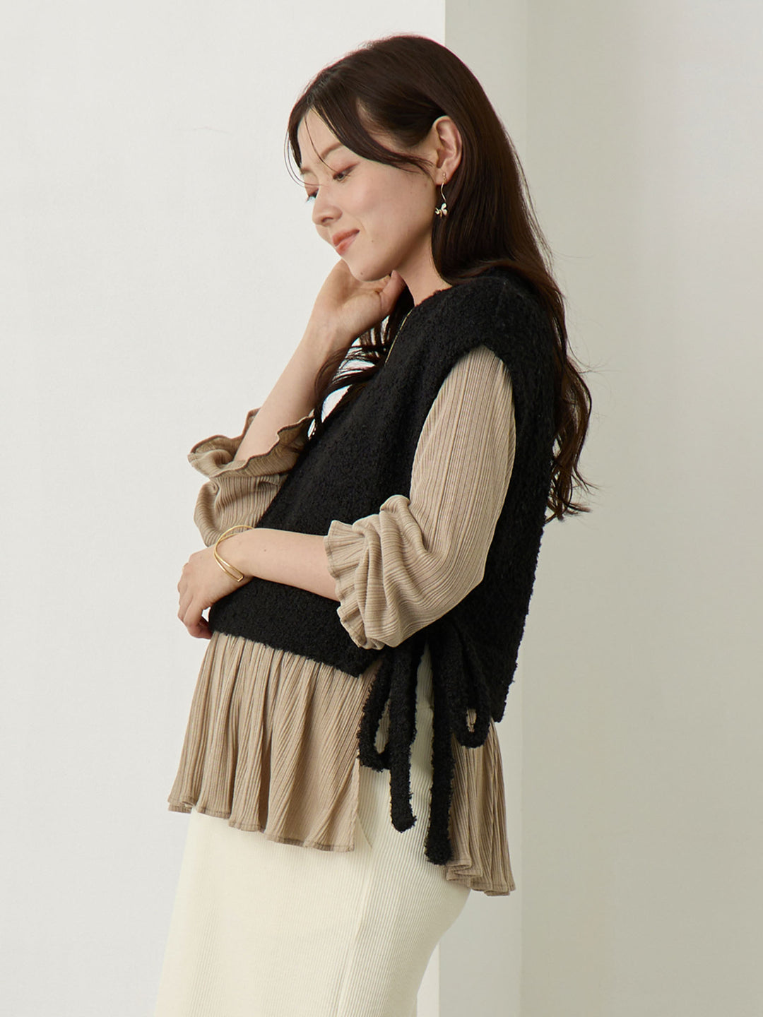 ニットベストドッキングトップス Black