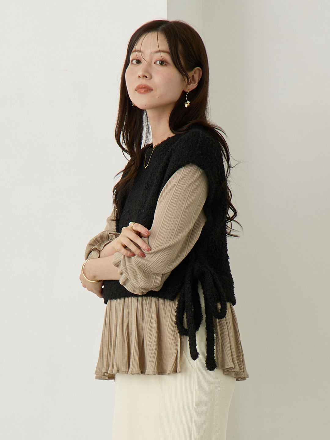 ニットベストドッキングトップス Black