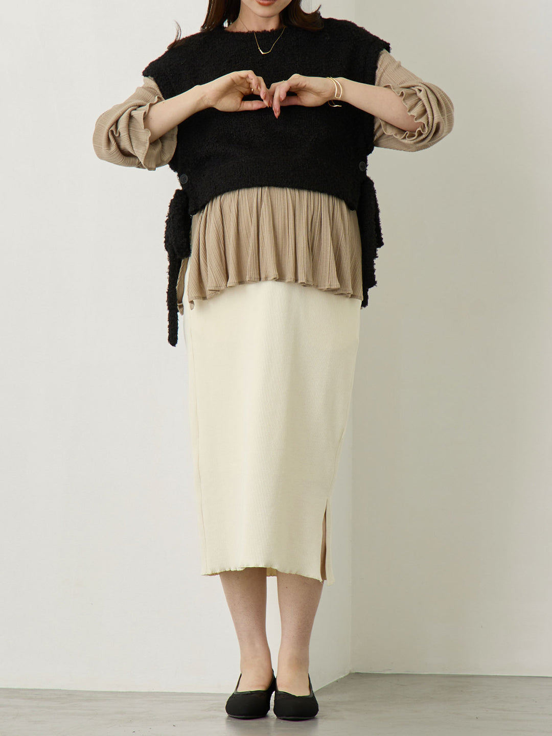 ニットベストドッキングトップス Black