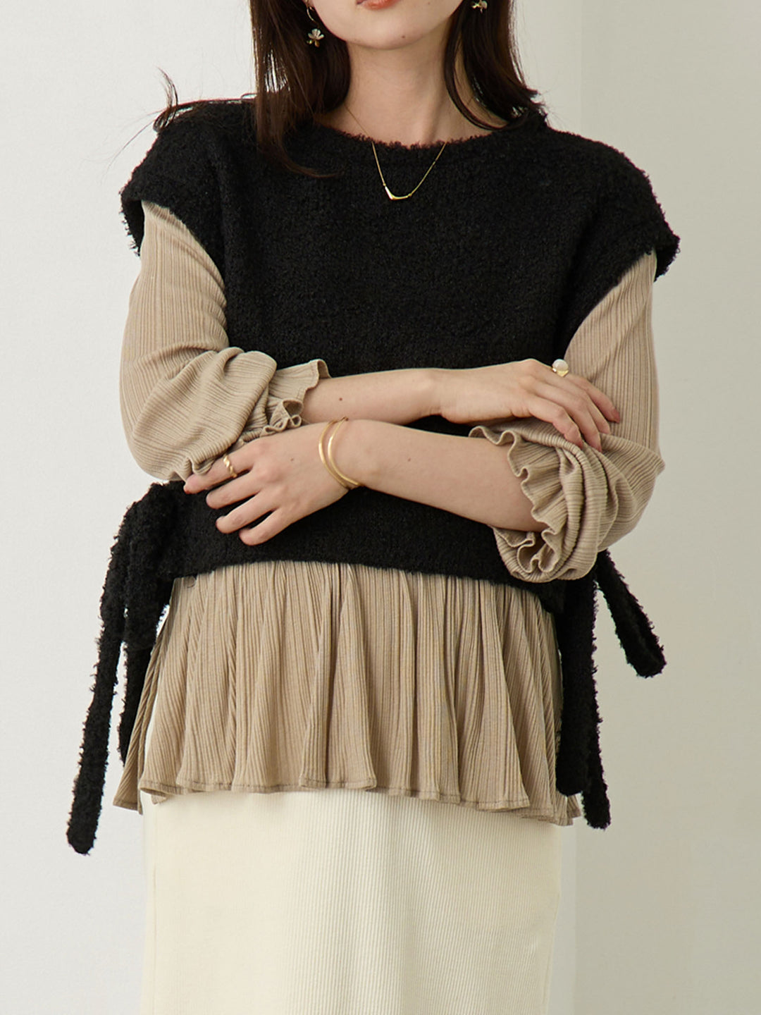 ニットベストドッキングトップス Black