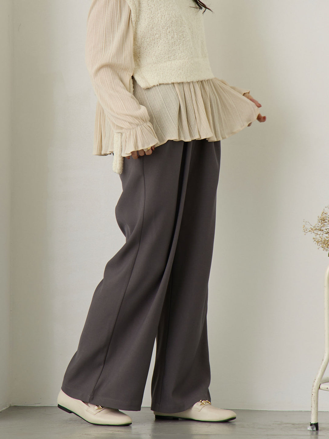 タックワイドパンツ Gray